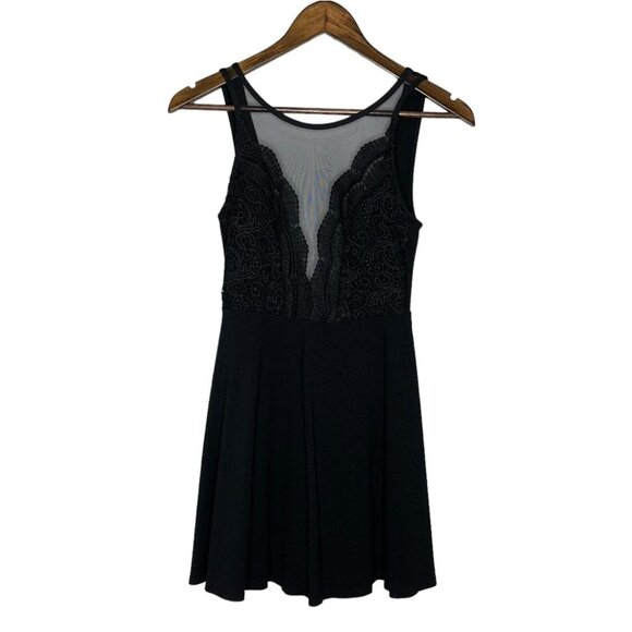 Lulus Women's Black I Promise Mini Skater Dress Lace Mesh Detail Size Small - Picture 1 of 8